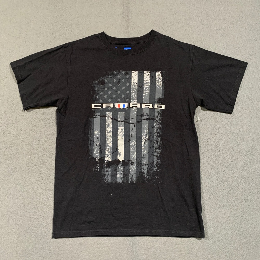 JH Design Camaro T-Shirt Men M Black Graphic American Flag GM Licensed Racing